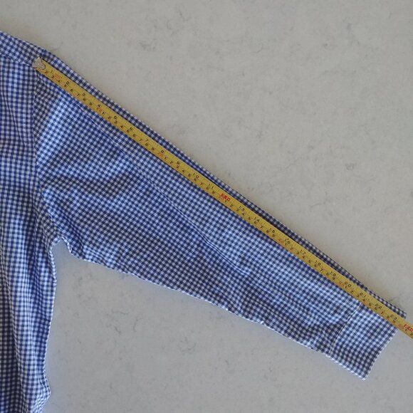 Alan Flusser Mens Large 100% cotton blue white checked button down shirt - Picture 14 of 16